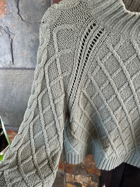 American Eagle Outfitters Sage Green Cable Knit Mock Neck Sweater - Picture 3 of 4